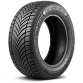 Car tire with tread pattern and specifications on a white background